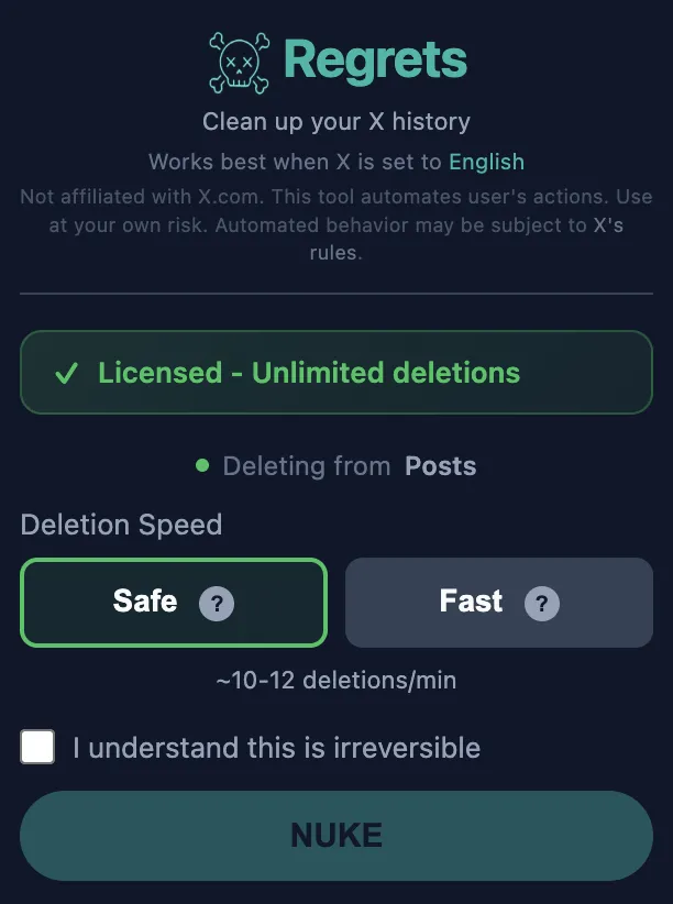 XRegrets Posts feature demonstration